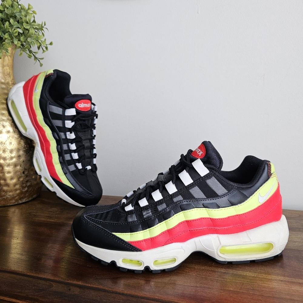 Nike Air Max 95 Black Red Neon Chunky Sneakers 307960019 Women Size 9.5